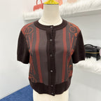 Hermes Short Sleeved Cardigan in Marron Ebene mere / Viscose / Silk Sz 40