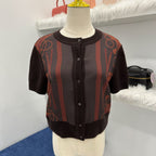 Hermes Short Sleeved Cardigan in Marron Ebene mere / Viscose / Silk Sz 40