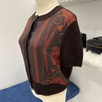 Hermes Short Sleeved Cardigan in Marron Ebene mere / Viscose / Silk Sz 40
