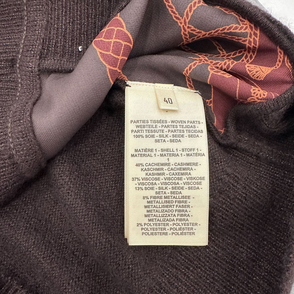 Hermes Short Sleeved Cardigan in Marron Ebene mere / Viscose / Silk Sz 40