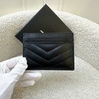 Saint Laurent YSL So Black Flat Card Holder in Black Calfskin and BHW