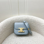 Celine Triomphe Mini Claude Flap Bag in Ice Blue Shiny Calfskin and GHW