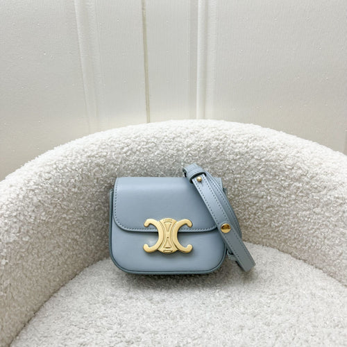 Celine Triomphe Mini Claude Flap Bag in Ice Blue Shiny Calfskin and GHW