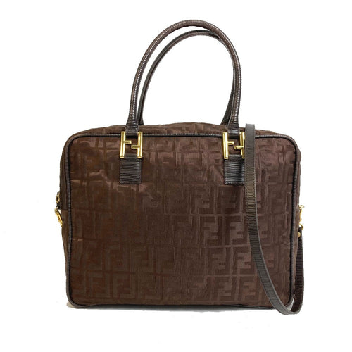 FENDI Tote Bag Nylon / leather Brown Zucca FF pattern Women