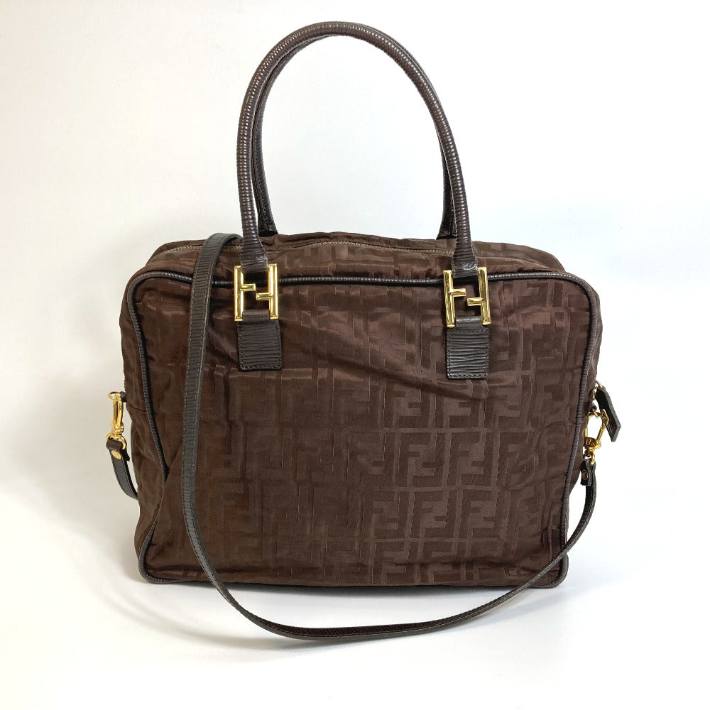 FENDI Tote Bag Nylon / leather Brown Zucca FF pattern Women