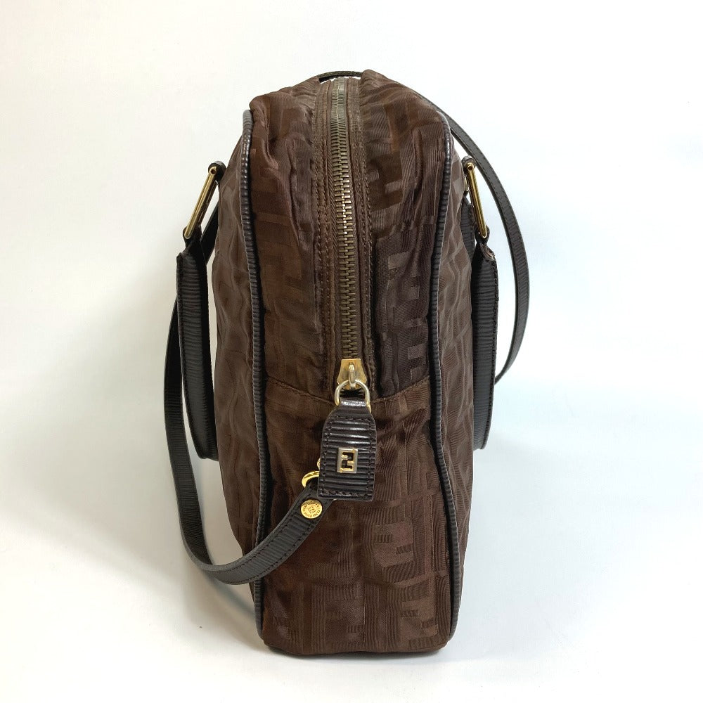 FENDI Tote Bag Nylon / leather Brown Zucca FF pattern Women