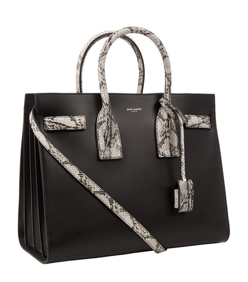 SAINT LAURENT Python-Trimmed Sac de Jour Bag