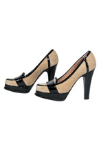 Yves Saint Laurent - Beige Suede Platform Pumps w/ Patent Leather Trim Sz 7