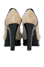 Yves Saint Laurent - Beige Suede Platform Pumps w/ Patent Leather Trim Sz 7