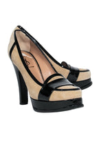 Yves Saint Laurent - Beige Suede Platform Pumps w/ Patent Leather Trim Sz 7