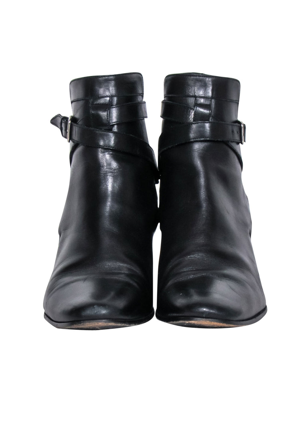 Yves Saint Laurent - Black Leather Ankle Strap Boots Sz 8.5