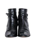 Yves Saint Laurent - Black Leather Ankle Strap Boots Sz 8.5