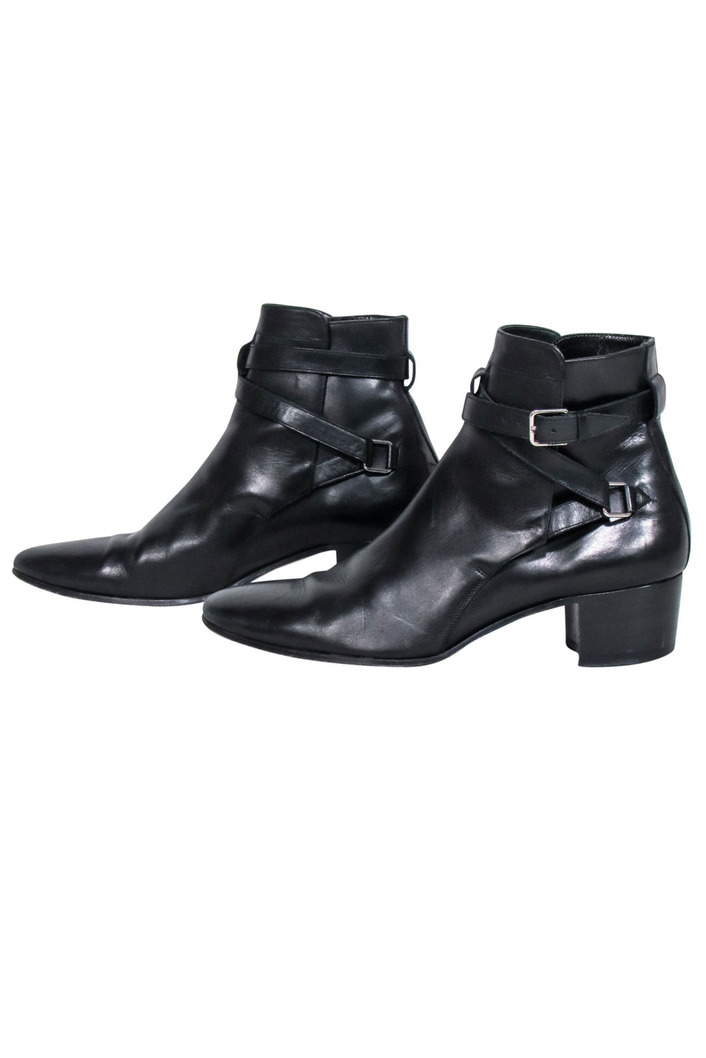 Yves Saint Laurent - Black Leather Ankle Strap Boots Sz 8.5