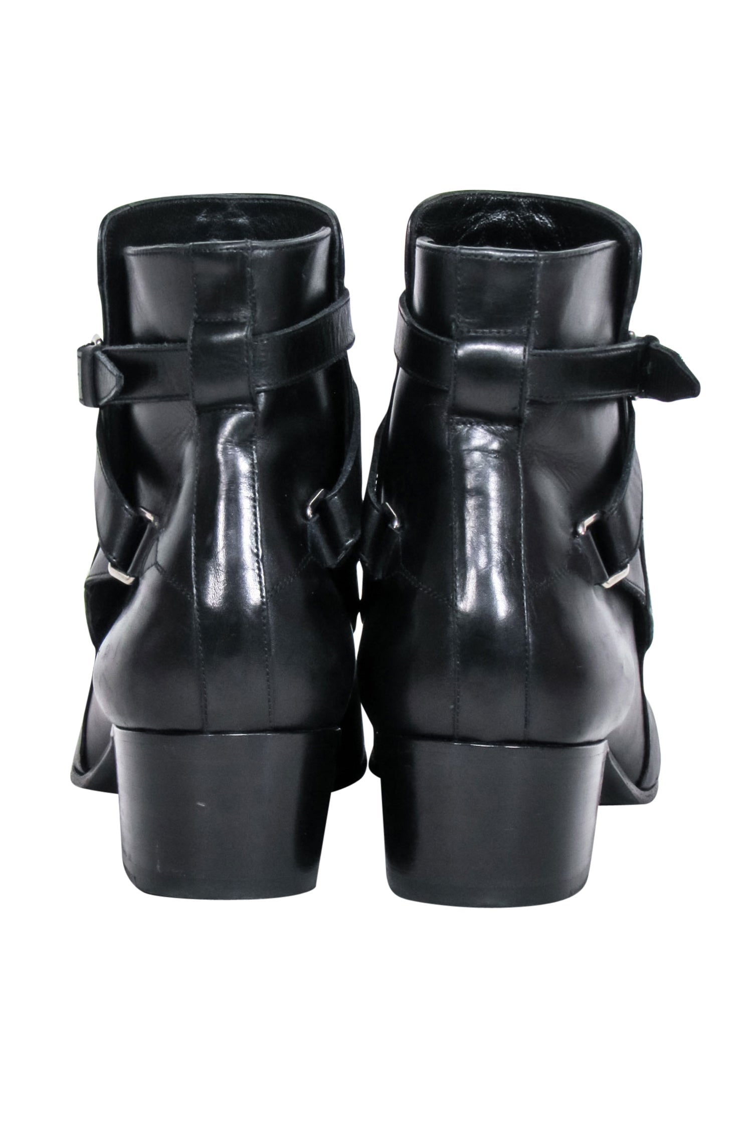 Yves Saint Laurent - Black Leather Ankle Strap Boots Sz 8.5