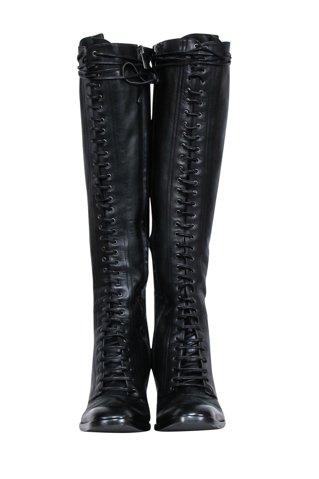 Yves Saint Laurent - Black Leather Lace-Up Tall Boots Sz 9.5