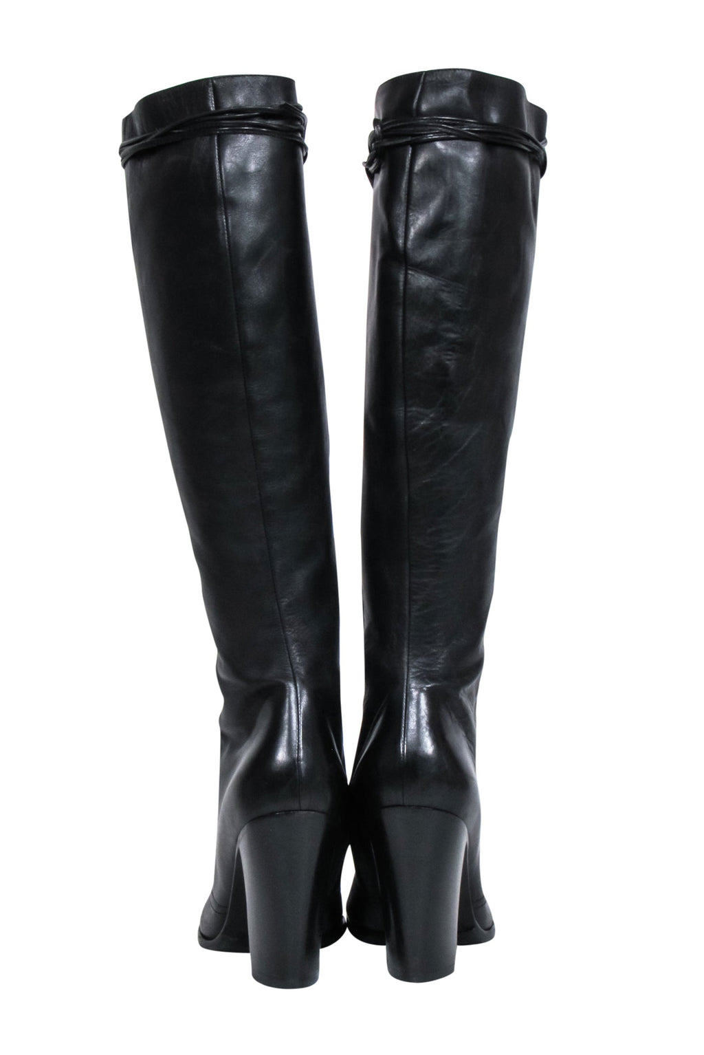 Yves Saint Laurent - Black Leather Lace-Up Tall Boots Sz 9.5