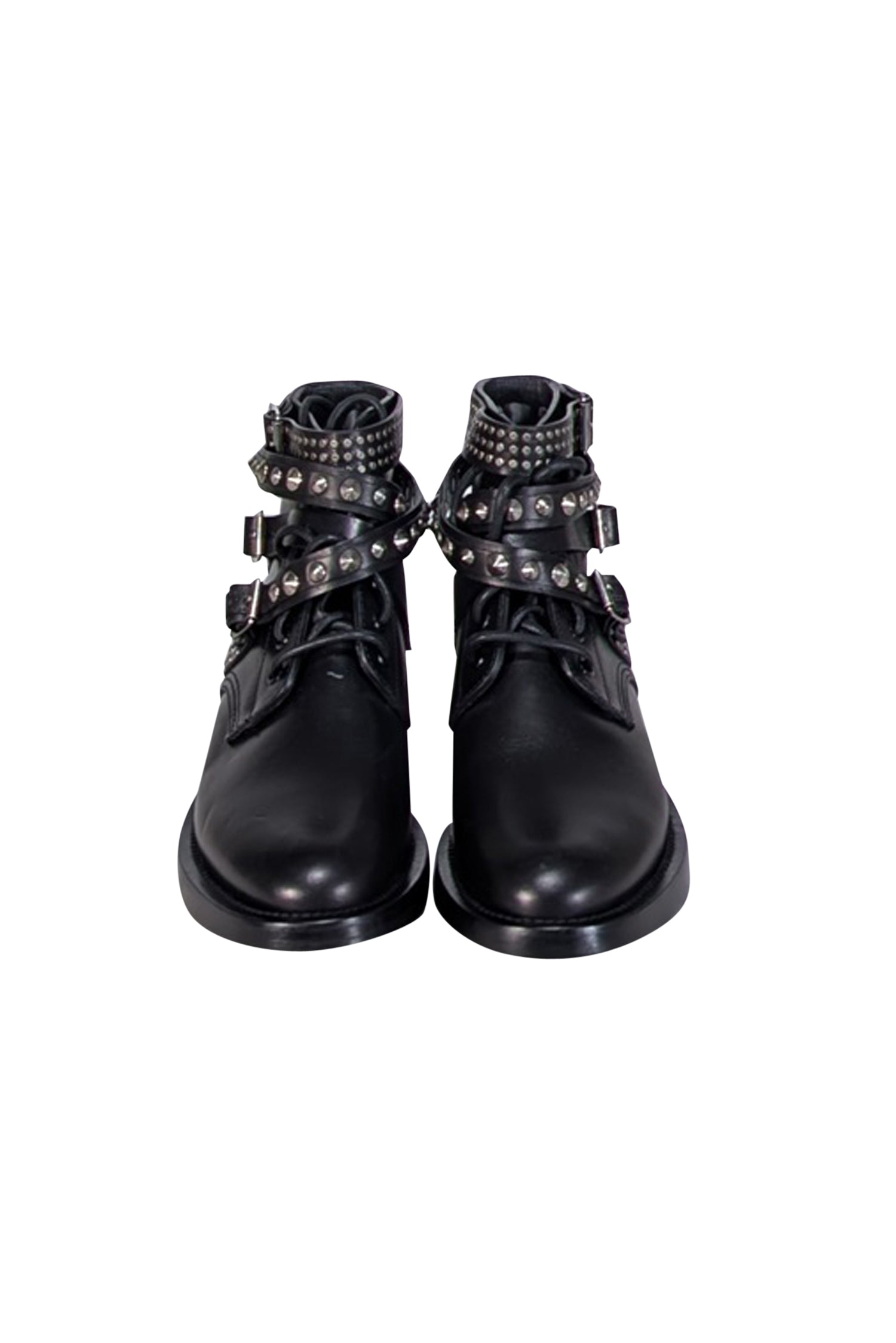 Yves Saint Laurent - Black Leather "Ranger" Short Studded Ankle Boot Sz 7
