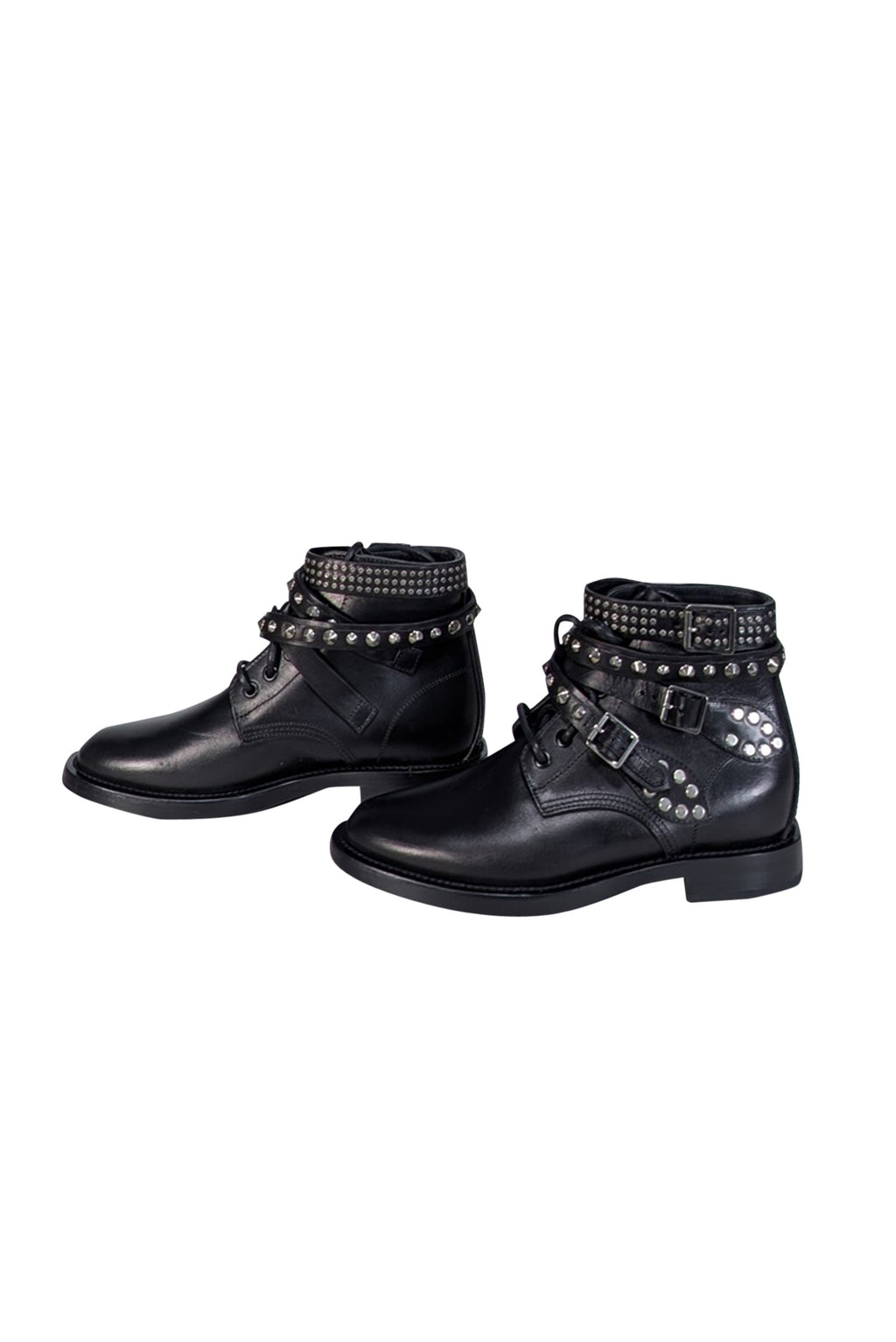 Yves Saint Laurent - Black Leather "Ranger" Short Studded Ankle Boot Sz 7