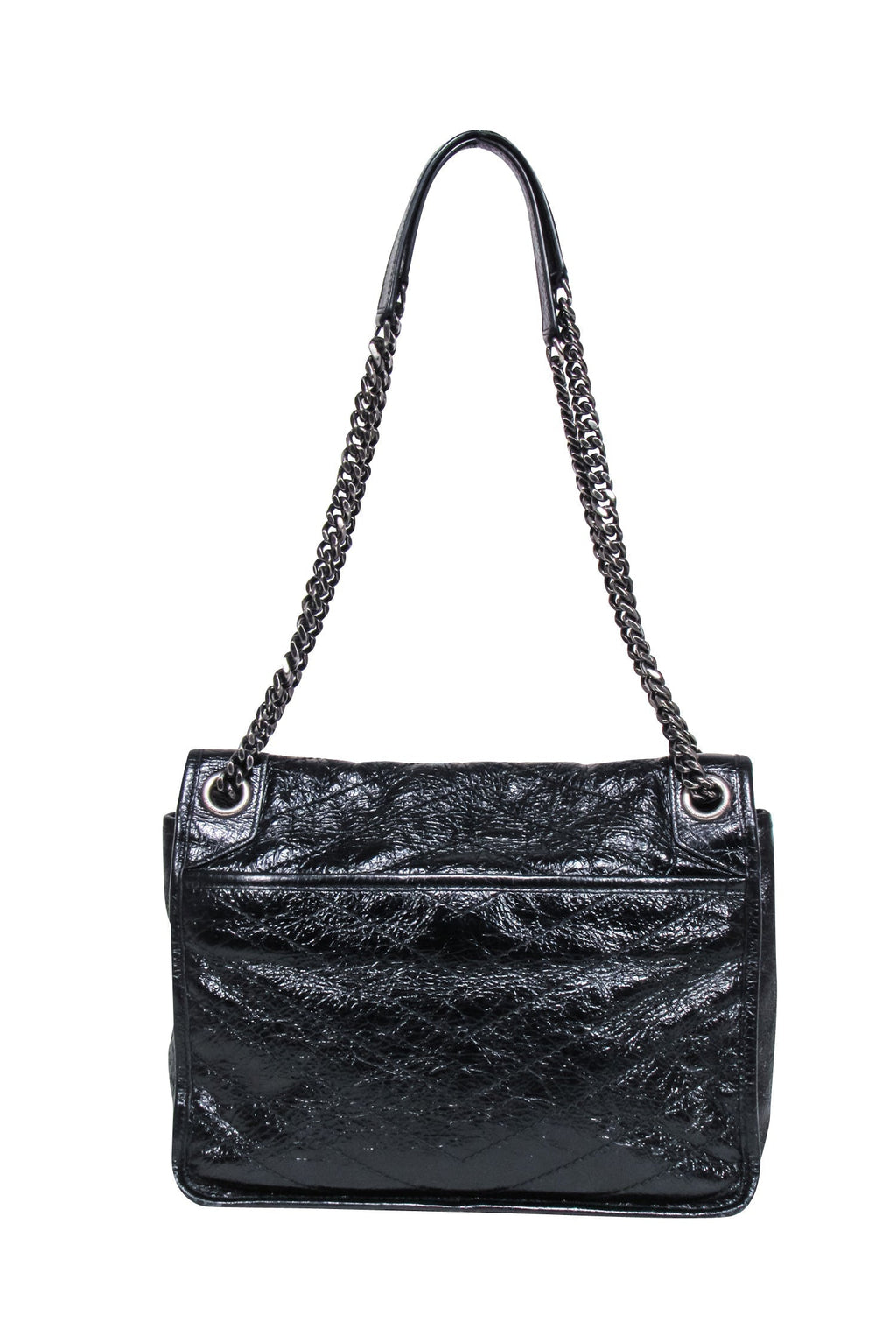 Yves Saint Laurent - Black Patent Leather Chevron "Niki" Shoulder Bag
