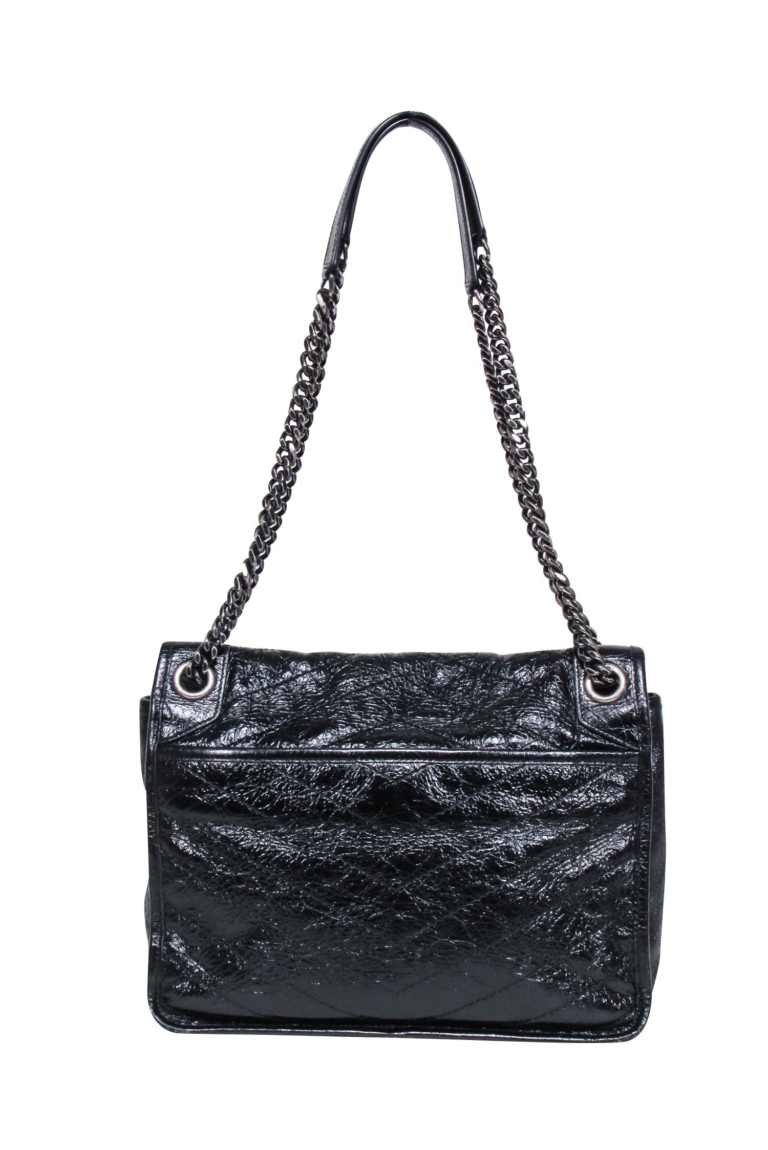 Yves Saint Laurent - Black Patent Leather Chevron "Niki" Shoulder Bag