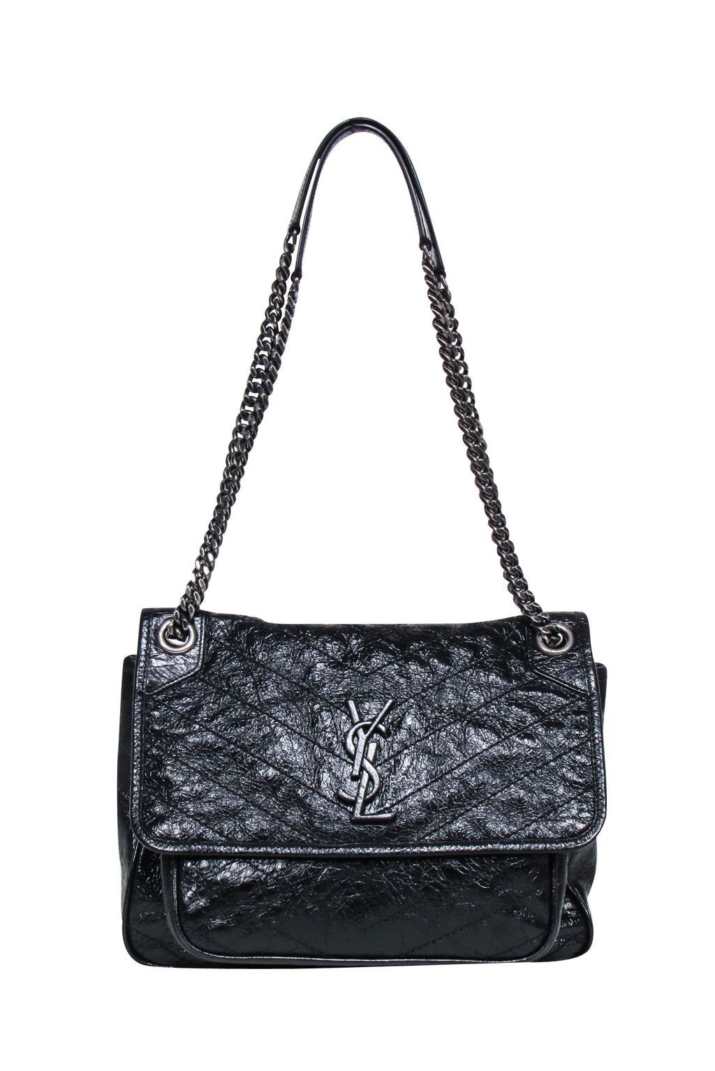 Yves Saint Laurent - Black Patent Leather Chevron "Niki" Shoulder Bag