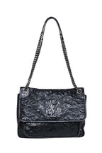 Yves Saint Laurent - Black Patent Leather Chevron "Niki" Shoulder Bag