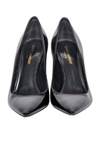 Yves Saint Laurent - Black Patent Leather Pointed Tow Logo Heel Pumps Sz 9.5