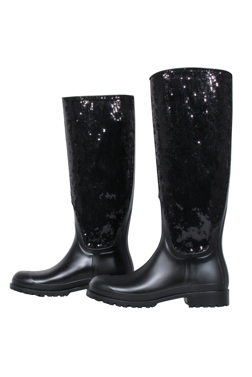 Yves Saint Laurent - Black Sequin Rubber Boots Sz 7