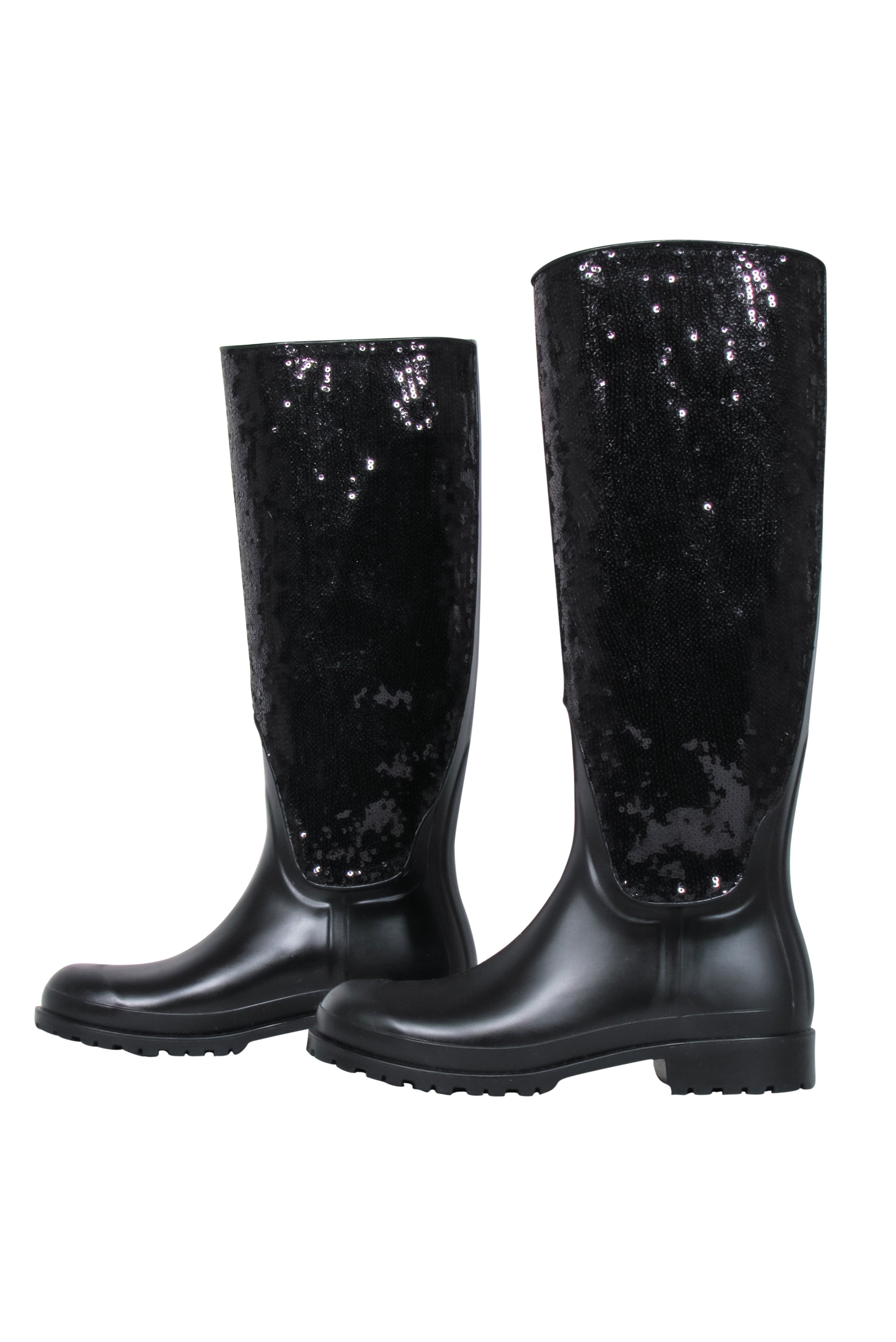 Yves Saint Laurent - Black Sequin Rubber Boots Sz 7