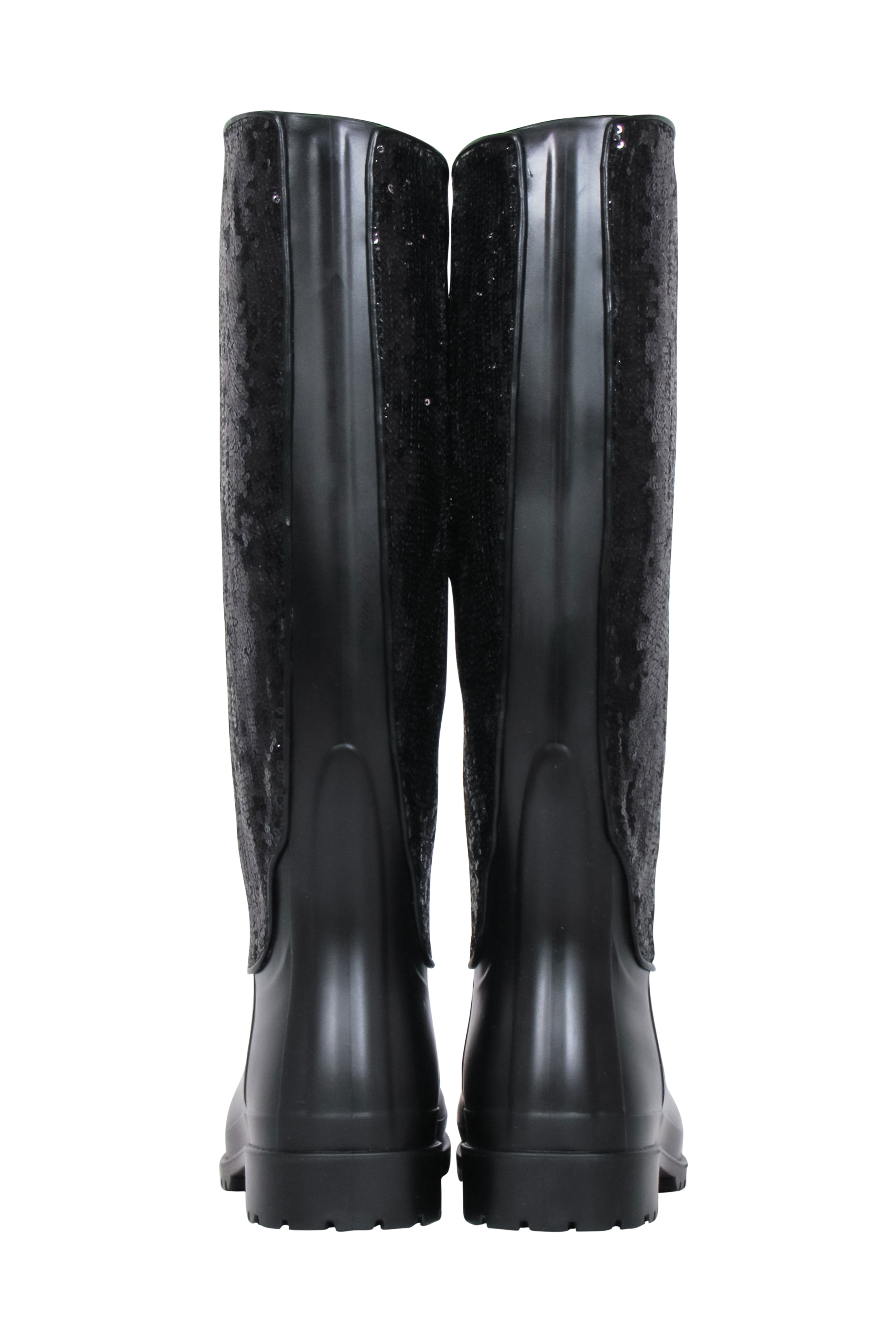 Yves Saint Laurent - Black Sequin Rubber Boots Sz 7