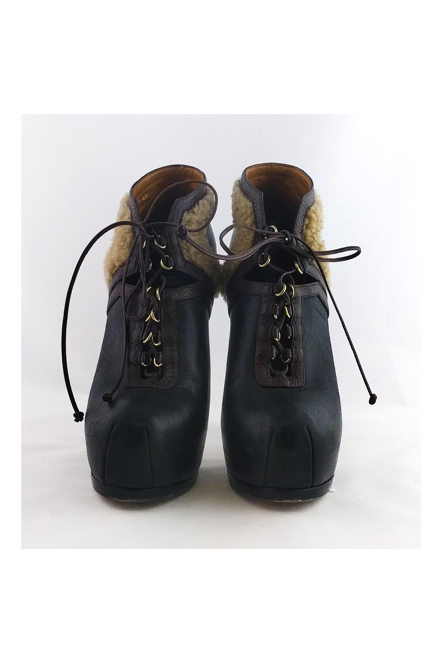 Yves Saint Laurent - Black Shearling Booties Sz 10