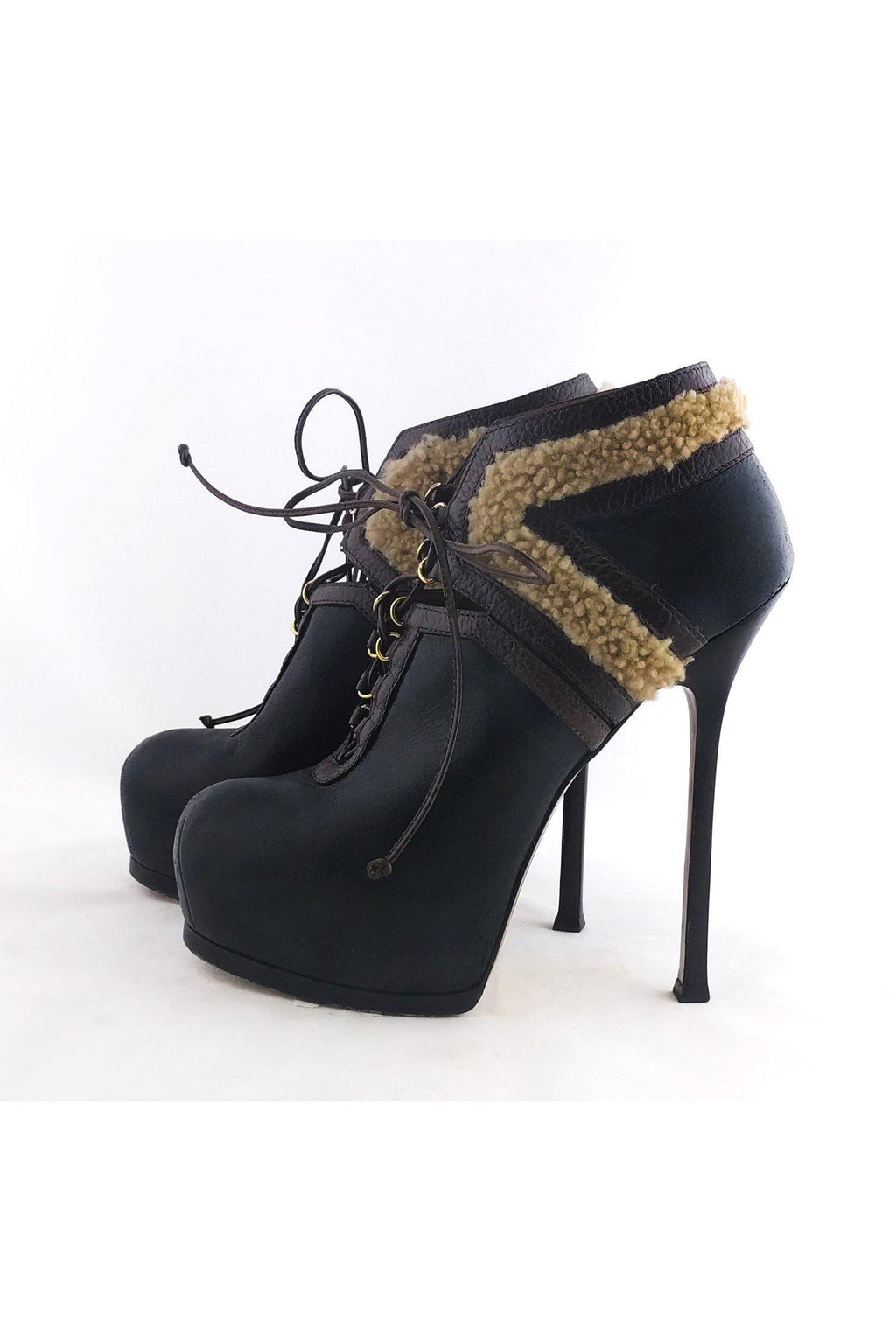 Yves Saint Laurent - Black Shearling Booties Sz 10