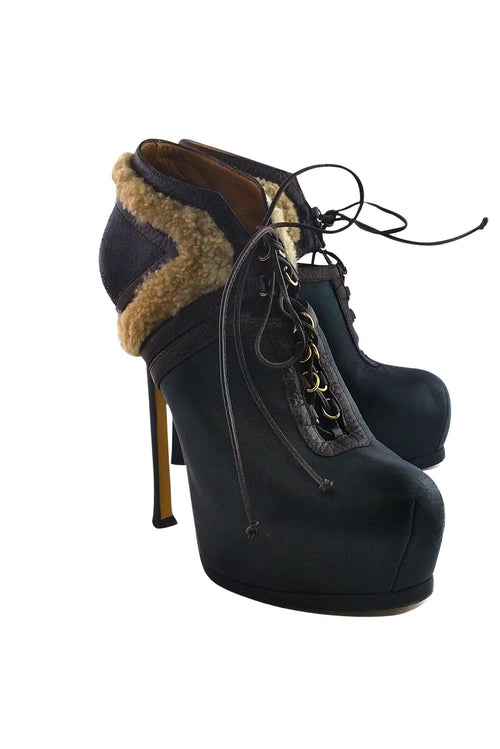 Yves Saint Laurent - Black Shearling Booties Sz 10