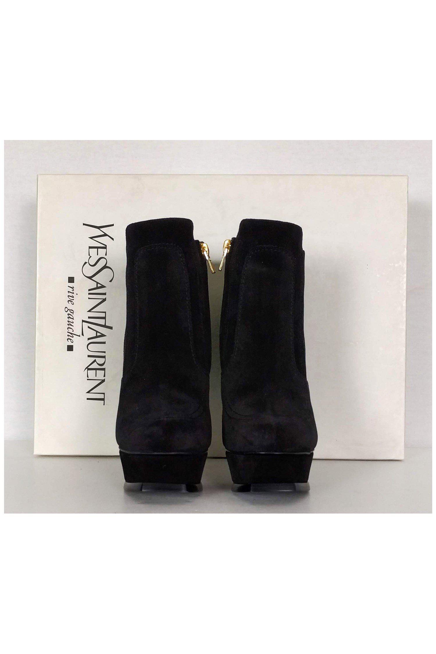 Yves Saint Laurent - Black Suede Platform Booties Sz 5