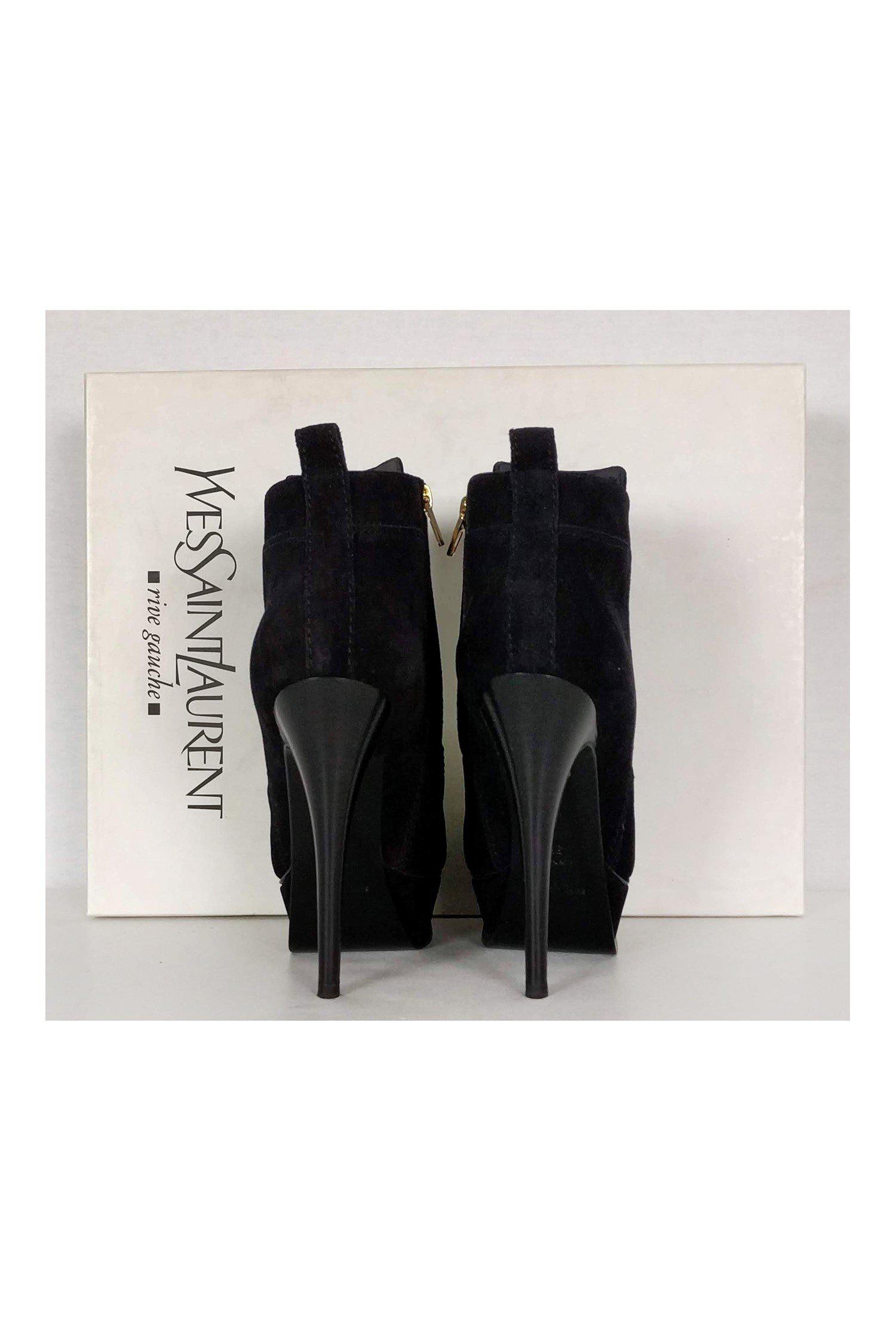 Yves Saint Laurent - Black Suede Platform Booties Sz 5