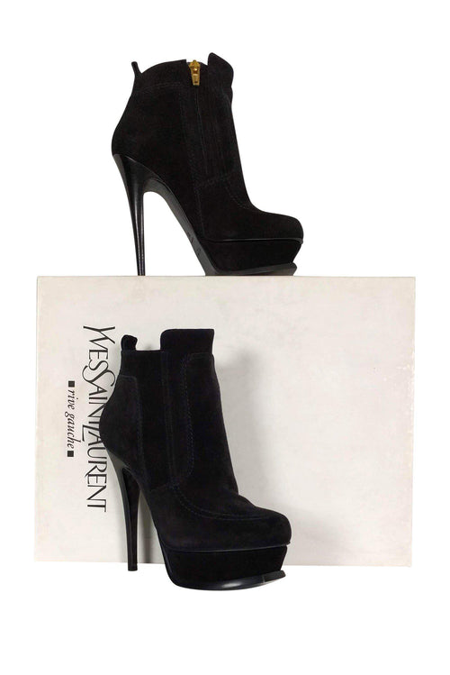 Yves Saint Laurent - Black Suede Platform Booties Sz 5