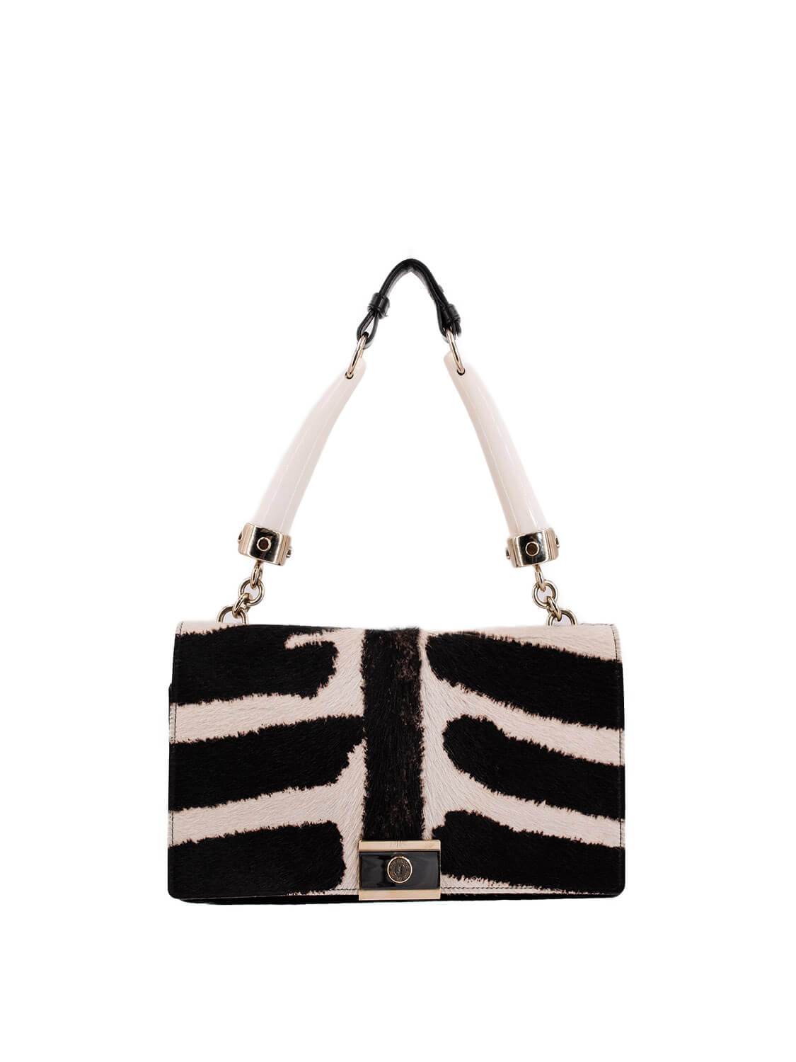 Yves Saint Laurent Calf Hair Double Horn Mombassa Bag Black White