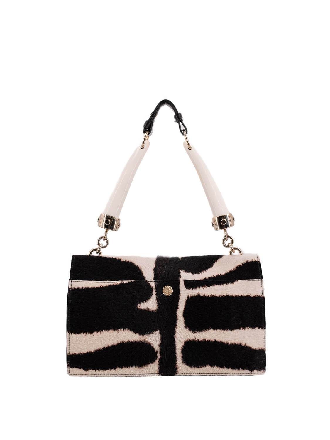 Yves Saint Laurent Calf Hair Double Horn Mombassa Bag Black White