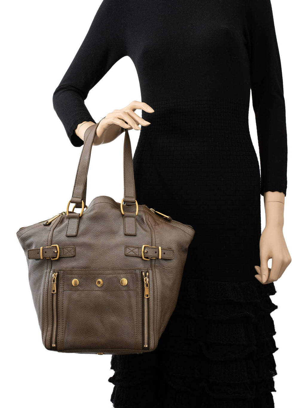 Yves Saint Laurent Calfskin Medium Downtown Bag Brown