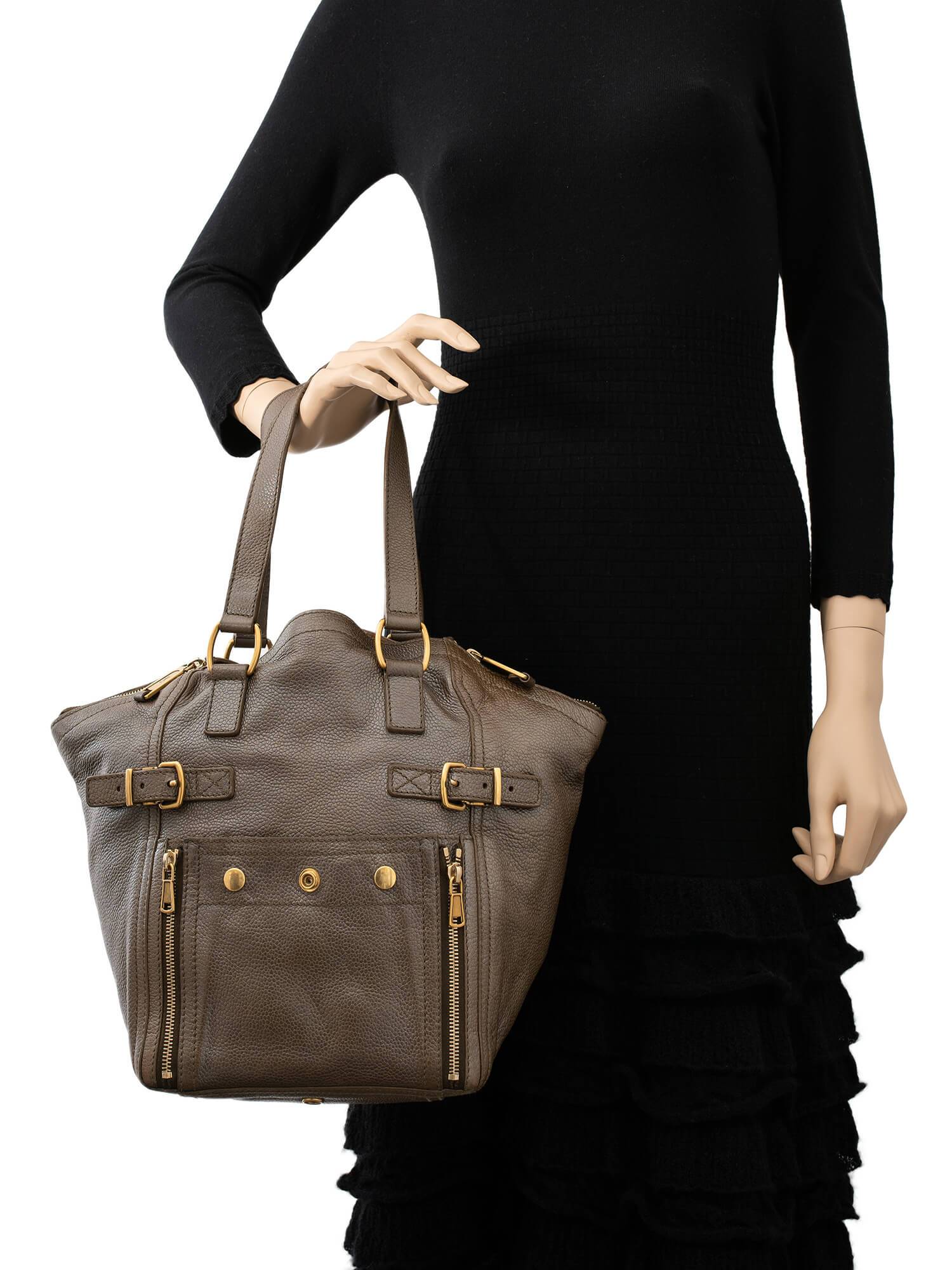 Yves Saint Laurent Calfskin Medium Downtown Bag Brown