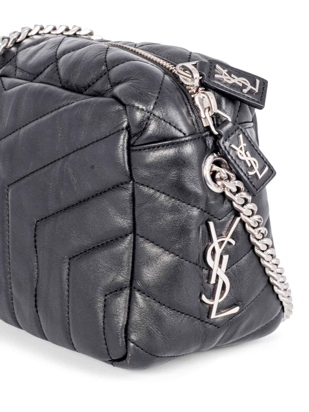 Yves Saint Laurent Chevron Leather Lou Camera Messenger Bag Black