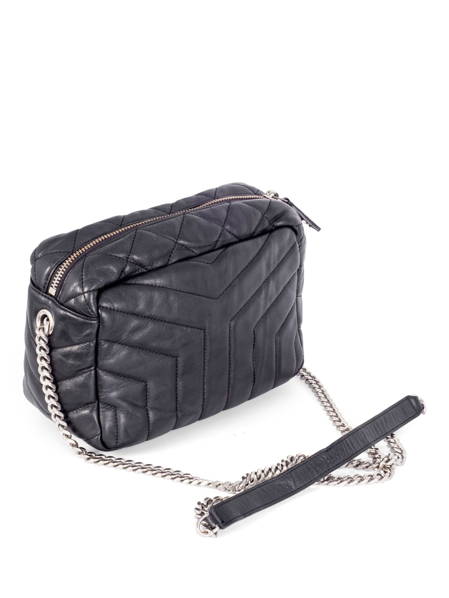 Yves Saint Laurent Chevron Leather Lou Camera Messenger Bag Black
