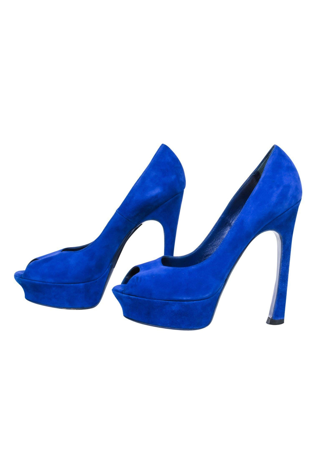 Yves Saint Laurent - Cobalt Blue Suede Peep Toe Platform Pumps Sz 8.5