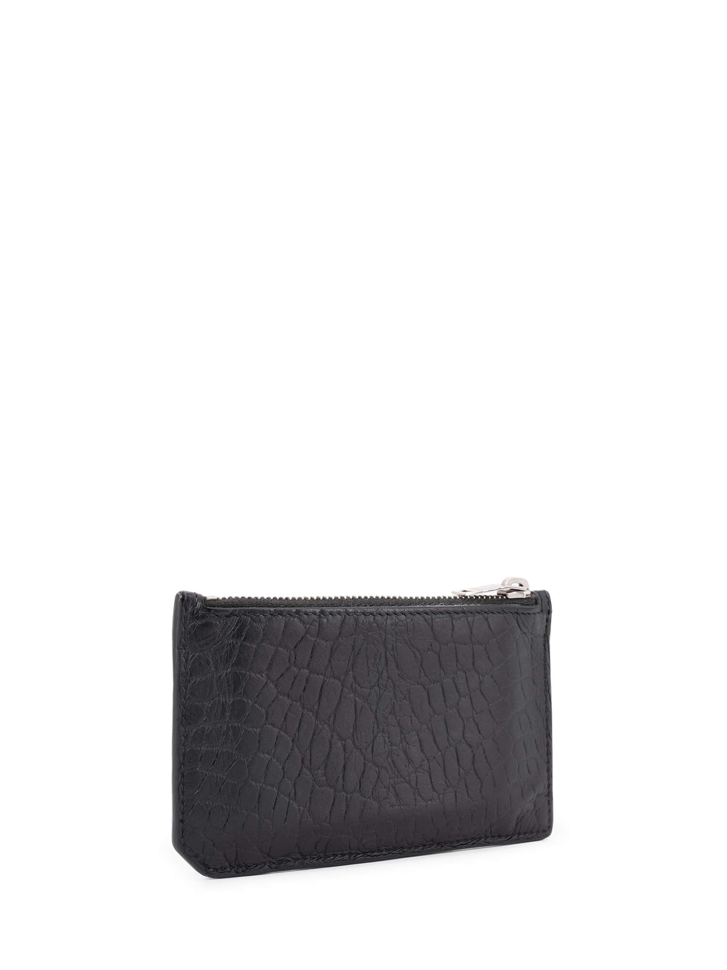 Yves Saint Laurent Croc Embossed Card Holder Black
