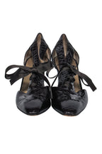 Yves Saint Laurent - Dark Brown Patent Leather Embossed Cutout Heels Sz 8