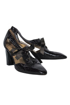 Yves Saint Laurent - Dark Brown Patent Leather Embossed Cutout Heels Sz 8