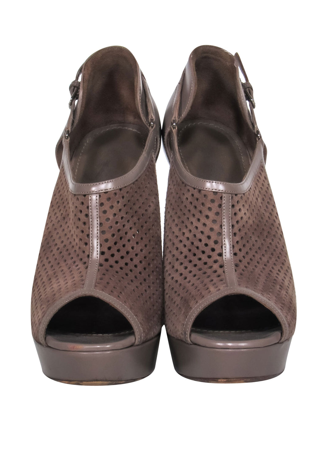 Yves Saint Laurent - Dark Taupe Suede & Leather Mesh Platform Heels Sz 9