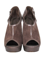 Yves Saint Laurent - Dark Taupe Suede & Leather Mesh Platform Heels Sz 9