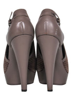 Yves Saint Laurent - Dark Taupe Suede & Leather Mesh Platform Heels Sz 9