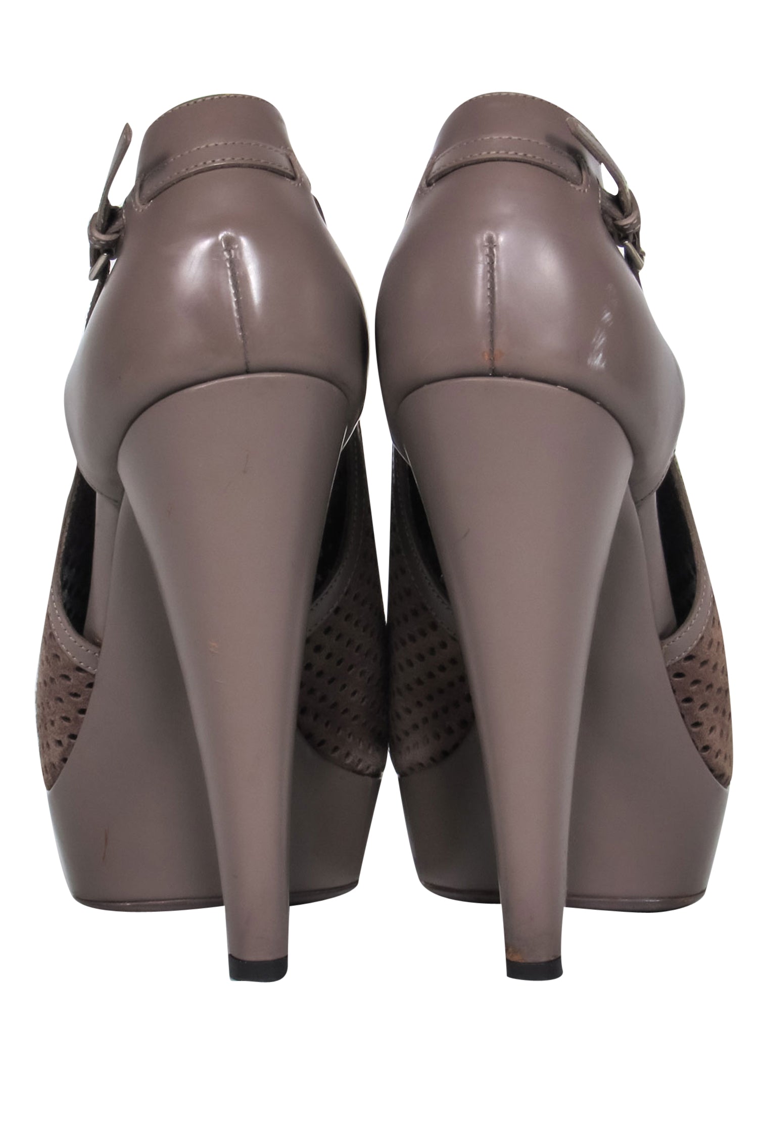 Yves Saint Laurent - Dark Taupe Suede & Leather Mesh Platform Heels Sz 9